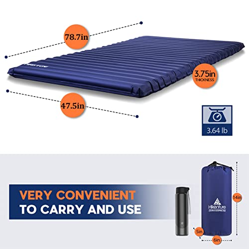 Hikenture Double Sleeping Pad,Extra Thick 3.75In Camping Mattress 2 Person,Queen Size Inflatable Air Mat,Lightweight And Compact,For Backpacking,Car Camping,Hiking,Tent,Cot(Navy Pumpsack) #TOP2