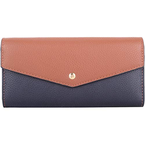 Portefeuille en Cuir pour Femme avec Rabat RFID Effet Galet - - Bleu Marine/Camel, Taille Unique Cover