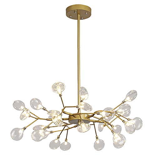 Chandelier moléculaire en verre soufflé bouche et finition dorée de style scandinave