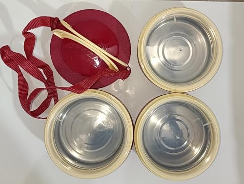 Image of Mario 3 Layer Tiffin Box, Red, Insulated Stainless Steel Lunch Box, BPA Free, Unbreakable Design with Strap Carrier (Colour May Vary).