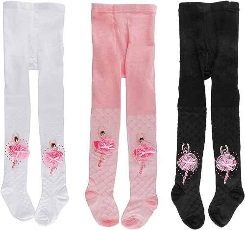 Pack of 3 Girls Ballet Dance Tights 1-9T Toddler Princess Cotton Footed Legging Infant Stocking Pantyhose