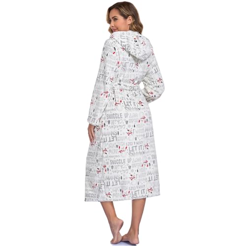 Image of RONGTAI Womens Robes Plush Fleece Hooded Bathrobe Thick Nightgown with Pockets Fluffy Sleepwear