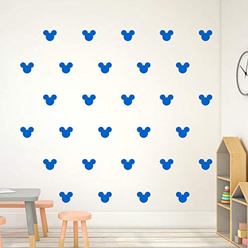 24Pcs Cartoon Mickey Mouse Head Wall Sticker Baby Nursery Cute Animal Wall Decal Children Room, Wall Art Easy Removable (Sky Blue, Vinyl Pvc Material) #TOP14