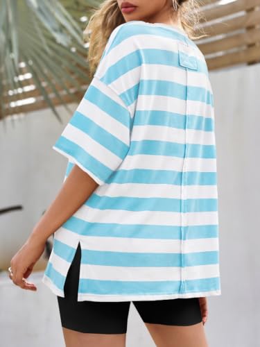 Image of Tankaneo Womens Oversized Tshirts Summer Casual Short Sleeve Crew Neck T Shirt Loose Fit Side Slit Tee Tops