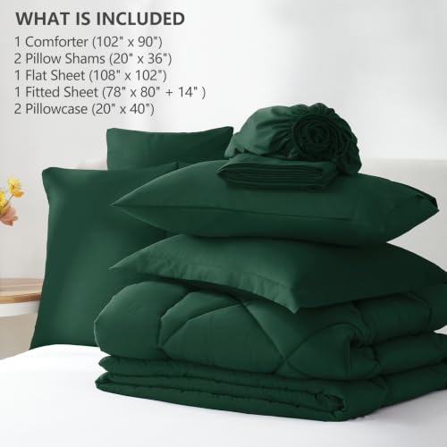 Image of CozyLux King Size Comforter Set Emerald Green - 7 Pieces Bed in a Bag King, Luxury Soft Bed Set for All Seasons, Bedding Set with Down Alternative Comforter, Sheets, Pillowcases & Shams