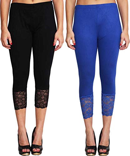 Image of Snowball Lace Capri Leggings for Women | PlusSize Stylish Net Capri for Girls
