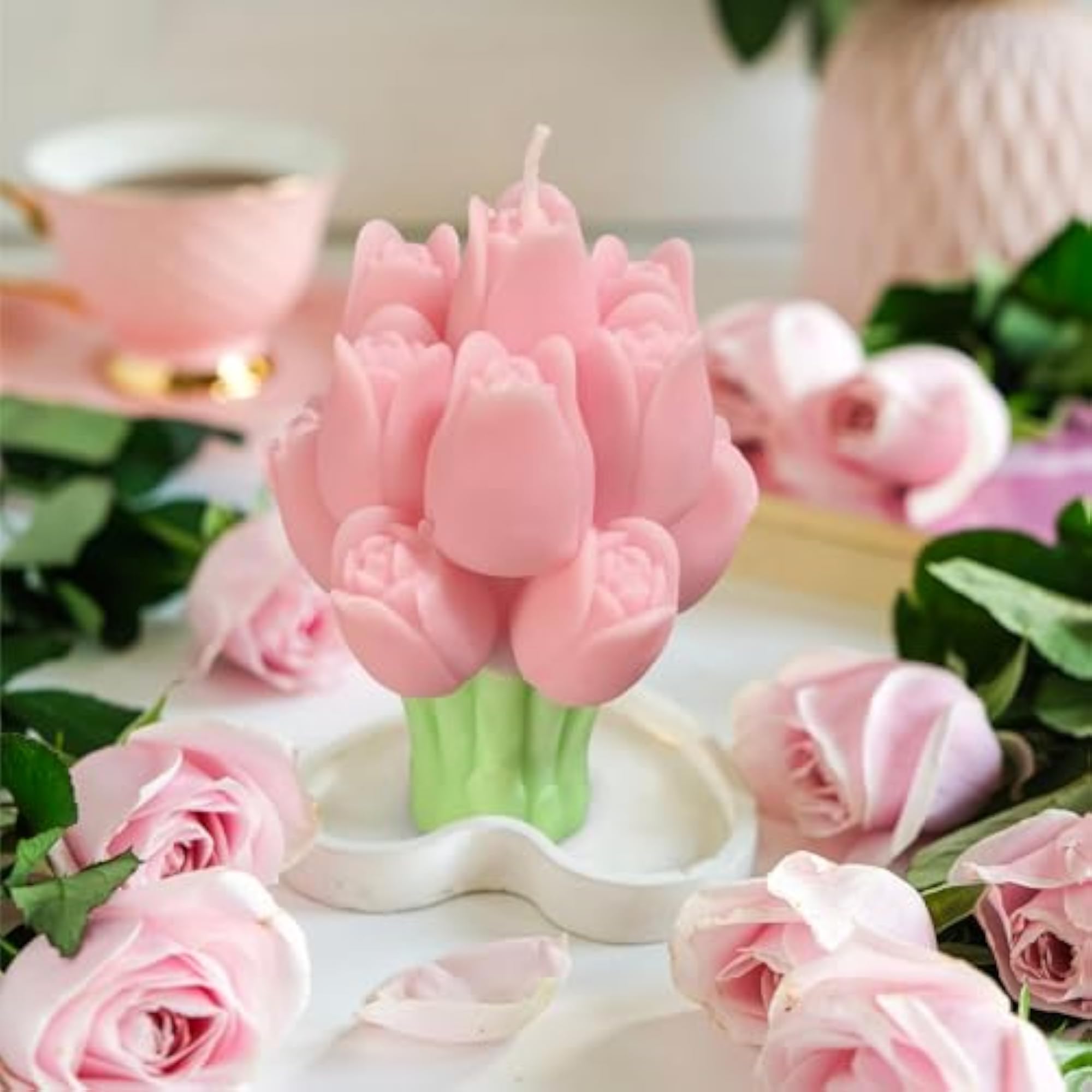 Light Pink Tulip Scented Candle, Premium Wax, Gift for Home Decor