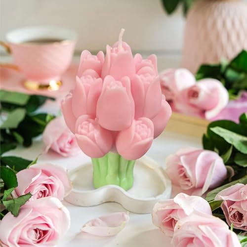 Image of Light - Pink Tulip Scented Candle, Premium Wax, Soothing Fragrance, Ideal Gift for Home Decor Special Occasions, Enhances Home Aesthetic