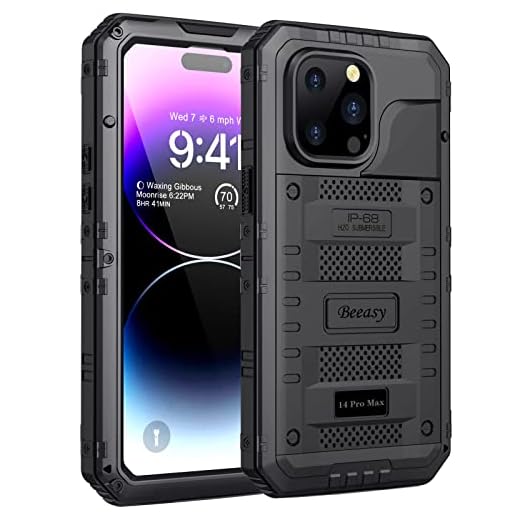 Beeasy Coque Étanche pour iPhone 14 Pro Max– [IP68 + Protection Militaire 360°] Métal Renforcé, Protège-écran Intégré – pour Extérieur & Chantier - Noir