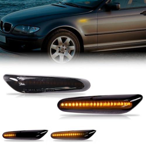 Hacreyatu 2 intermitentes laterales LED dinámicos con certificado 1 3 5 Series E60 E61 E81 E82 E88 E46 E90 E91 E92 E93 X3 E83 X1 E84 (Negro)