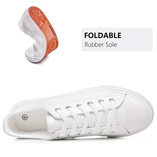 Women's Canvas Shoes Fashion Sneakers White Tennis Shoes Casual Slip On Shoes Floral Embroidered Low Top Sneakers(Pu Leather White.us7) #TOP1