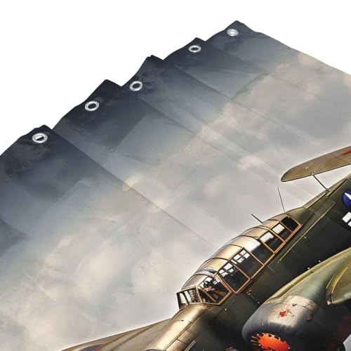 Rideau de douche avion Seconde Guerre mondiale polyester imperméable 183x183 avec 12 œillets