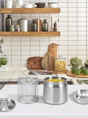 Olla de almacenamiento de aceite con tapa de filtro y cesta para freír, colador de grasa y recipiente para aceite de cocina