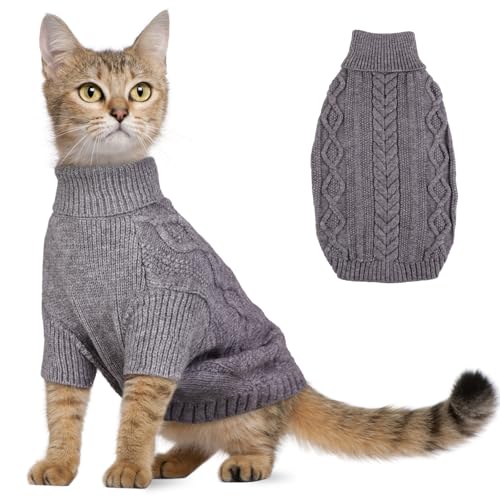 Hjumarayan Katzenpullover - Katzen Pullover Winter Hunde Pullover, Warm Hundepullover mit Geschirrloch, Schöner Katzenpulli mit Beinen, Pulli für Katzen Kleine Hunde (Grau S)