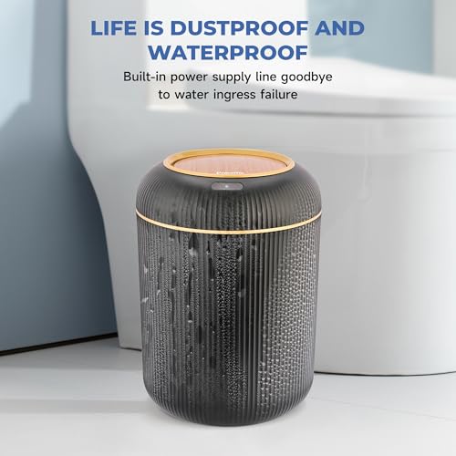 Image of Pukomc Motion Sensor Trash Can, 2.6 Gallon Automatic Trash Can with Lid, Fluted Bathroom Trash Can with Wood Legs, Decorative Round Wastebasket for Bedroom and Office