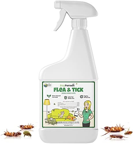 BugPursuit 24oz Flea & Tick Spray for Dogs & Cats & lice, Plant Based Insect Killer Made with Essential Oil, Indoor or Outdoor Use, Natural Prevention Solution, Pets & Family Safe