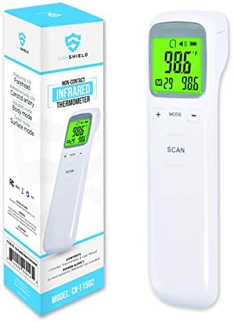 SANSHIELD Non-Contact Thermometer for Adult Kid Elderly, Forehead Infrared Thermometer, Touchless Digital Thermometer, Body Temperature Scanner for Fever, Body and Object Mode, Batteries NOT Included