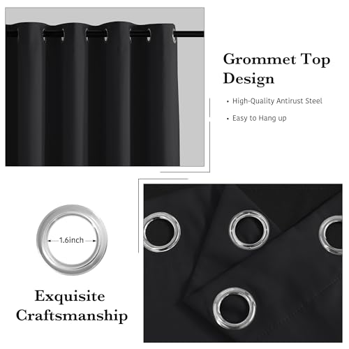 Image of RYB HOME 100% Blackout Room Divider Curtains for Sliding Glass Door, Extra Wide Thermal Insulated Privacy Curtains for Bedroom /Patio Door /Living Room /Open Closet, Black, W100 x L84, 1 Panel