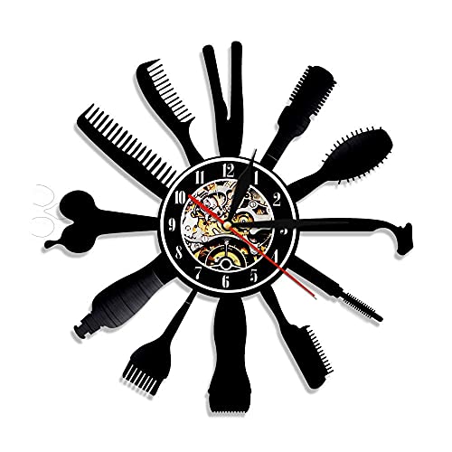 Horloge Murale Coiffeur Salon de Coiffure Déco Vinyle Rétro pour Barbier - 2