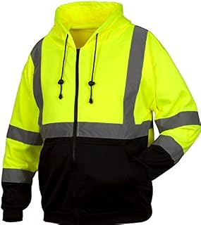 Pyramex RSZH3210XL Hi-Vis Lime Safety Zipper Sweatshirt with Black Bottom, Extra Large, Green