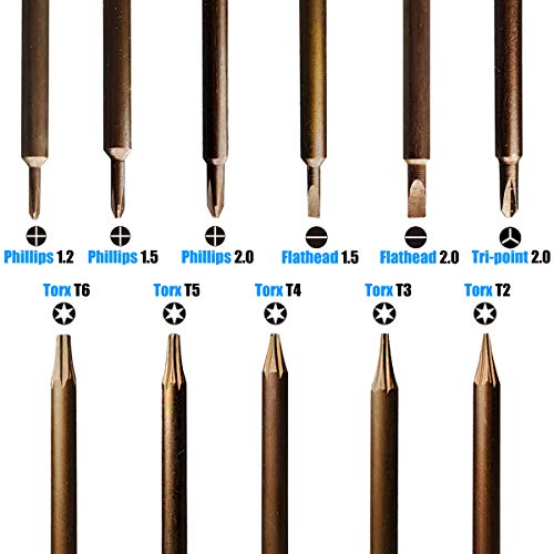 11 in 1 SCREWDRIVER SET - with Torx Bit T6 T5 T4 T3 T2, Phillips Bit 2.0 1.5 1.2, Flathead Bit 2.0 1.5, Tri-Point Bit 2.0 - Magnetic Screwdrivers Precision Repair Tool Kit for Xbox, PS4, Macbook