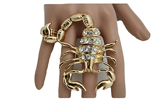 Women Ring Fashion Jewelry Metal Long Scorpion Elastic Band 2 Fingers Gold #TOP5