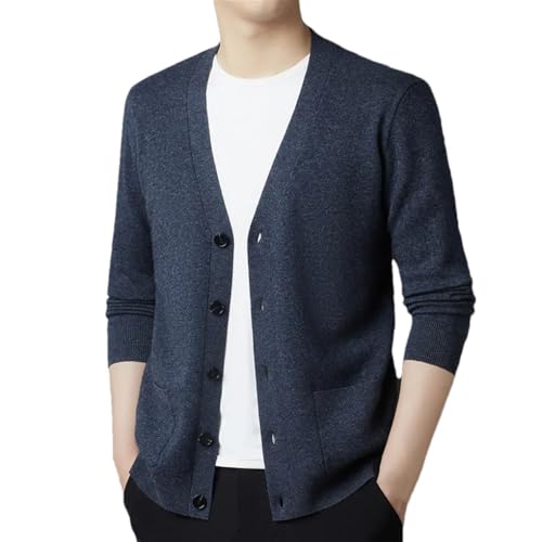 Men's Cardigan Sweaters V-Neck Solid Long Sleeve Thicken Button Cardigans Wool Knit Sweater