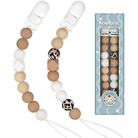 Kowlone Dummy Clips Boys Girls Soother Pacifier Chain Holder for Baby Unisex Newborn Dummies(Leopard Print,Beige) Cover