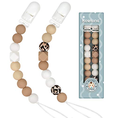 Pacifier Clip,Silicone Paci Clips Baby Boys Leopard Print Gender Neutral Teething Relief Chewable Beads BPA Free Soothie Teether Toys Holder for Shower Gift Set of 2