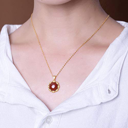 Collier argent sterling S925 plaqué or et pendentif agate rouge classique - 4