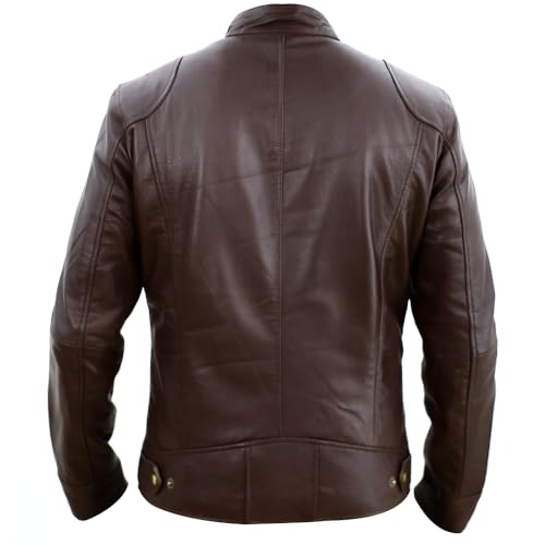 Image of Men's Real Leather Jacket Biker Motorcycle Cafe Racer Vintage Retro Bomber Winter Black Genuine Leather Jacket