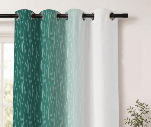 Image of Ultimate Trends Ombre Blackout Curtains for Bedroom Room Darkening Curtains for Living Room,Energy Saving,Thermal Insulated Grommet Window Drapes, Aqua and Greyish White, 5 FEET,2 Panels