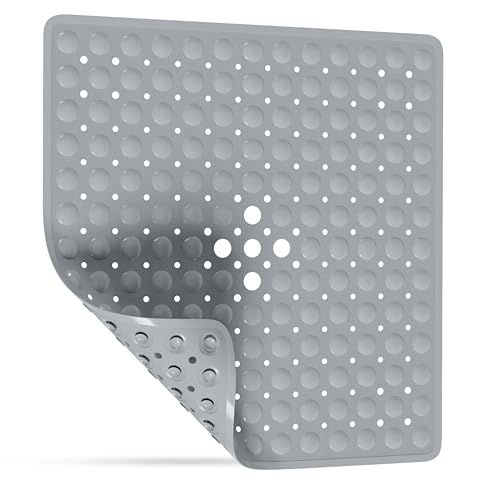 SilverRack Duschmatta, Halkfri, 53 x 53 cm (Grå) - BPA-fri för Barn, Maskintvättbar och Mögelresistent - Duschinlägg