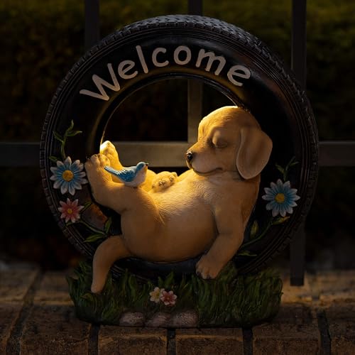 Vp Home Chillaxing Welcome Puppy Dog Solar Powered Led Outdoor Decor Garden Light Outdoor Decor Garden Light Welcome Chillax Puppy Statues Outdoor Funny Figurine Decor For Outside Patio thumb #1