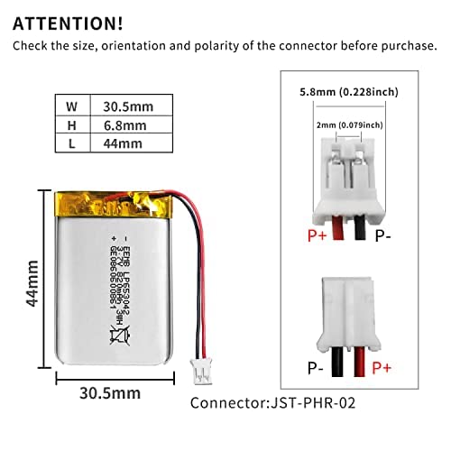 Ficha técnica EEMB Lithium Polymer Batería 3.7V 820mAh 653042 Paquete de batería Recargable Lipo con Conector JST para VXI Blue Parrott Confirme la polaridad del dispositivo y del conector antes de comprar - Fernando Cortés Ficha técnica EEMB Lithium Polymer Batería 3.7V 820mAh 653042 Paquete de batería Recargable Lipo con Conector JST para VXI Blue Parrott Confirme la polaridad del dispositivo y del conector antes de comprar - Fernando Cortés