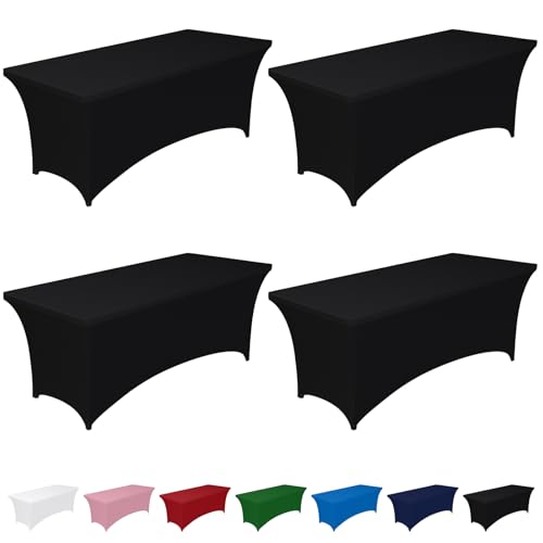 Image of Pureegg Spandex Tablecloth 6ft - 4 Pack, Fitted and Tight Cloth for Rectangle Table, Wrinkle-Free and Stretch Table Cover for Party, Wedding, Banquet and Birthday, Black