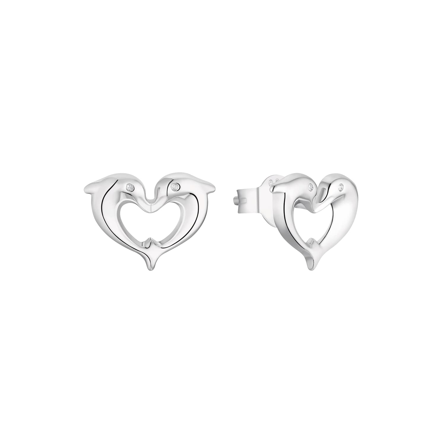 Amor Stud Earrings 925 Sterling Silver Girls Children's Earrings, 0.8 cm, Silver, Dolphin, Comes in Jewelry Gift Box, 2028672
