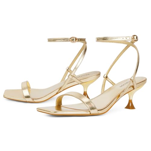 Modatope Kitten Heels for Women Open Square Toe Ankle Strap Sandals Low Heels Dress Shoes for Party2