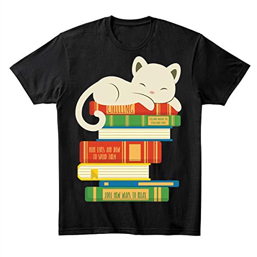 Cat Lying on a Pile of Books, Funny cat Book, Reading cat Black