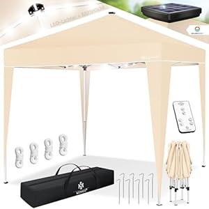 KESSER® Pavillon Faltpavillon 3x3m mit LED Beleuchtung | Pop-Up Gartenpavillon Höhenverstellbar Stabil Wasserdicht Winterfest | Partyzelt Festzelt UV-Schutz 50+ inkl. Fernbedienung & Tasche Beige