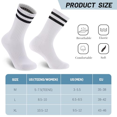 Ultrafun 5 Pairs Striped Crew Socks Cotton Cushioned Athletic Sports Running Socks for Men Women Teens2