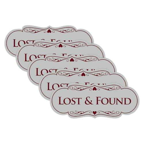 Signs ByLITA Designer Lost & Found Sign (Light Grey/Burgundy) - Medium (5 Pack)