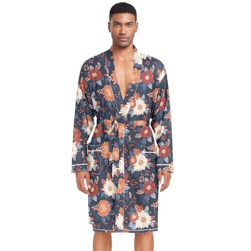 Amooorous Albornoz de flores vintage coloridas para hombre, bata de spa grande con cuello en V, camisones de dormir para hombre, camisa corta ligera para hombre, para hospital, talla L
