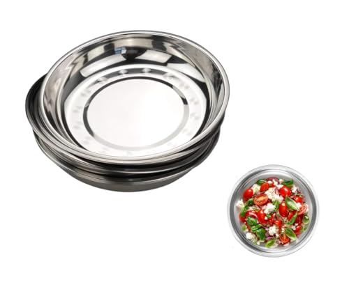 5-Piece Stainless Steel Dinner Plate Set Round Camping Trays 20 cm Dining Plates Lightweight and for Outdoor and Indoor Use Perfect for Picnics and BBQs