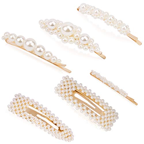 TOBATOBA Pearl Hair Clips Handmade Hair Barrettes for Women Girls Large Hair Clips Hair Pin Fashion Hair Accessories Hair Clips for Party Daily 6 Pack
