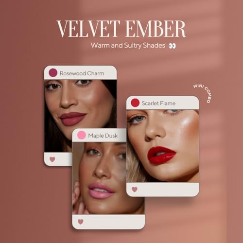 Image of Mini Lipstick Combo Pack Of 3 I Long Lasting 2 Matte & 1 Shiny Liquid Lipsticks | Travel Friendly Lip Stick Gift Pack | One Swipe Pigmentation | Multicolor Lipsticks I Transfer Proof I Highly Pigmented I Smudge Proof Lipstick I (VELVET EMBER, Set of 3)