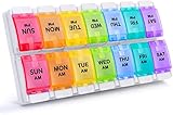 LIDOUK Wöchentliche Pillendose Organizer | Leicht zu öffnen 2 Mal am Tag | Reise Tablettenbox mit...