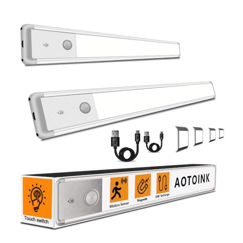 AOTOINK LED Closet Light, 4 Modes Motion Sensor 52 LEDs Under Cabinet/Counter Closet Night Light Portable Wireless Rechargeable Activated Operated Easy-Stick for Stair/Wardrobe/Hallway,2-Pack