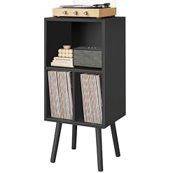 Record Player Stand with Vinyl Storage, 3 Tier Wooden Vinyl Record Stand, Record Player Cabinet, Record Player Stand with Storage, Record Player Shelf for Bedroom, Office, Black - Les Beatles, Paul McCartney, John Lennon, RIngo Starr, George Harrison