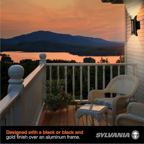 Image of Sylvania Wall Mount Triangle LED Light Sconce 12.5W, 5 CCT (2700 /3000 /3500 /4000 /5000K), 80 CRI, 450 LMS, Black with Sensor - 1 Pack (63473)